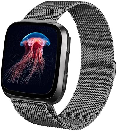 Yisdo For Fitbit Versa Bands Women Men Small Large Replacement Wristband Milanese Loop Stainless Steel Strap Mesh Adjustable Magnetic Closure Accessary Bracelet for Fitbit Versa Fitness Smart Watch