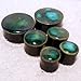 Pair - Peacock Green Glass Essential Oil Ear Plugs Organic Handmade Ceramic Double-Flared Body Jewelry
