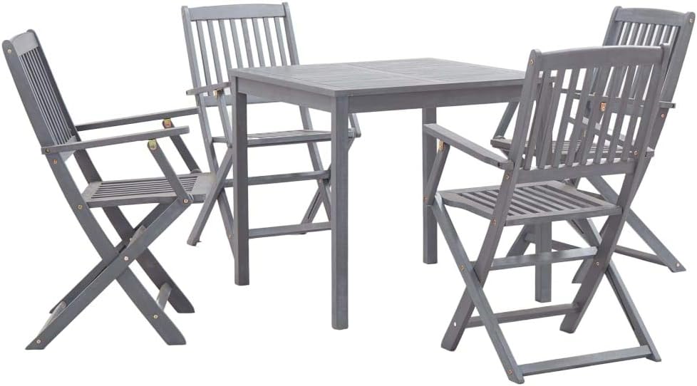 Vidaxl 5 Piece Solid Acacia Wood Garden Dining Set Easy Clean Outdoor Folding Table Chair Grey Patio Furniture Amazon Co Uk Kitchen Home