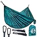 Foxelli Camping Hammock – Lightweight Parachute Nylon Portable Hammock with Tree Ropes and Carabiners, Perfect for Outdoors, Backpacking, Hiking, Camping, Travel, Beach, Backyard & Garden