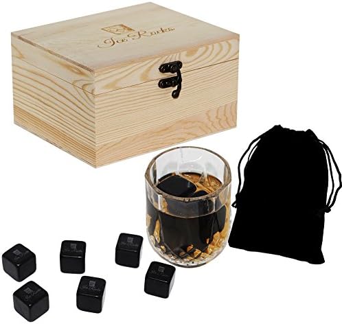 Shot Glass and 6 Pure Marble Whiskey Stones - Whiskey Rocks and Shot Glass Gift Set - Natural Marble Whisky Stones to Cool/Chill Your Drinks