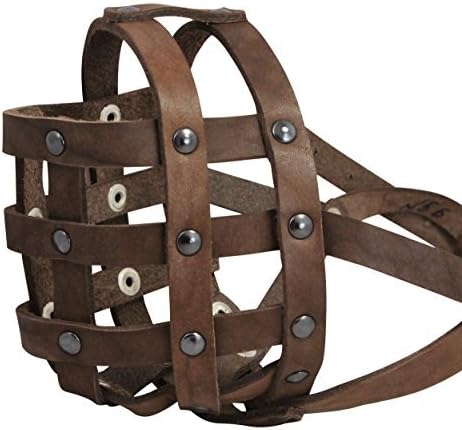 Real Leather Dog Basket Muzzle #112 Brown (Circumference 13, Snout Length 3) English Bulldog, Boxer by Dogs My Love