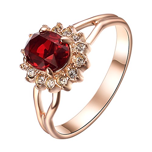 Yoursfs Ruby Ring for Women 18K Rose Gold Plated Sparkly Flower Shape Jewelry