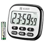 HABOR Digital Kitchen Timer, Cooking Timer, Large Display, Strong Magnet Back, Loud Alarm, Memory Function, 12-Hour Display Clock, Count-Up & Count Down for Cooking Baking Sports Games Office