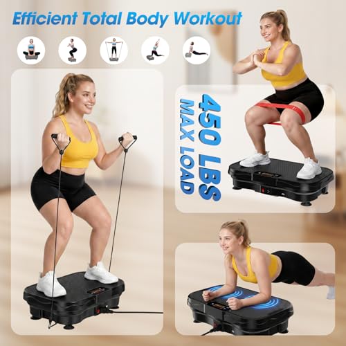 Furaso Vibration Plate Exercise Machine, Bluetooth Vibration Plate for Lymphatic Drainage Weight Loss, 200 Speed Level, 450 Lbs Capacity Vibrating Platform Workout Equipment for Home Women Men, Black