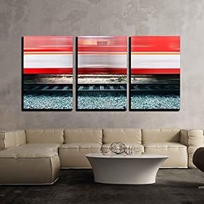 3 Piece Canvas Wall Art - Fast-Moving Truck, Motion Blur Picture - Modern Home Art Stretched and Framed Ready to Hang - 16"x24"x3 Panels