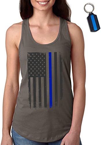 Thin Blue Line Flag Leo Police Support Women's Racer Back Tank Top & Keychain Gift
