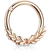 Pierced Owl - 16GA Stainless Steel Laurel Leaves Front Septum Cartilage Helix Daith Hinged Segment Clicker Ring