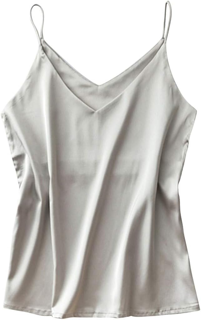 LEKODE Women Vest Solid Casual Fashion V-Neck Satin Pajamas