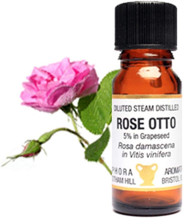 Rose Otto Oil Pre-diluted to 5% in Grapeseed Oil rich in Vitamin E - Relaxing, Moisturising, for Mature and Sensitive Skin. `100% Vegan, Cruelty Free, Pure Rose Otto Essential Oil