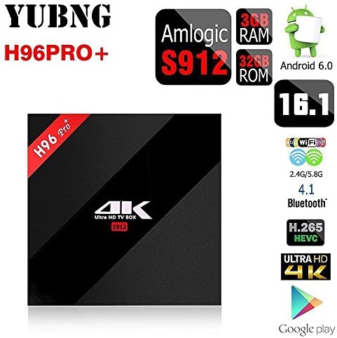 H96 Pro Plus Android 6.0 3GB/32GB TV Box, Yubng Amlogic S912 Octa Core 4K Fully Loaded Preinstalled 16.1 Double WiFi 2.4/5 Bluetooth 4.0 Streaming Media Player