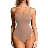Mobeso Women's Cami Thong Bodysuit Double-Lined Sleeveless Backless Body Suit Sexy Spaghetti Strap Tank Top