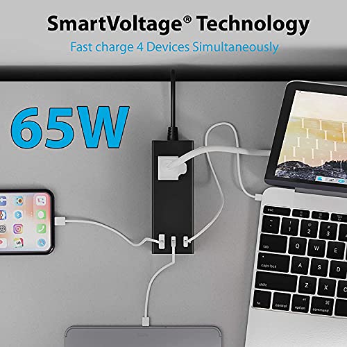 65W USB C Charger, 3-Port GaN Charger PD3.0 PPS QC Fast Charge Plug UK Wall Power Adapter For Macbook IPad Pro/Air IPhone 15/14/13 Samsung S23/S22 Pixel 8 Laptop Dell XPS Switch, With