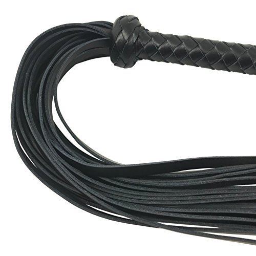 Elysium's Gate, LLC Ultra Premium Black Leather Flogger Whip 20 Tails Braided Handle Grip and Wrist Strap Horseback Riding