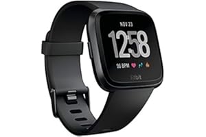 Fitbit Versa Smart Watch, Black/Black Aluminium, One Size (S & L Bands Included)