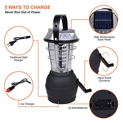 Solar Lantern w/ Hand Crank and USB Port 36 Ultra Bright LEDs