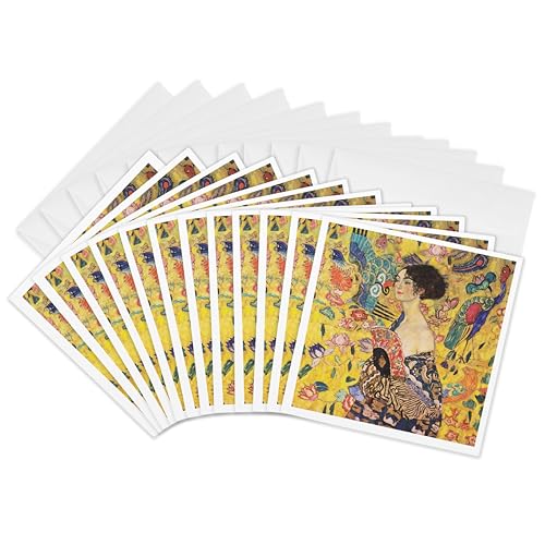 3dRose Greeting Cards, 6 x 6 Inches, Pack of 12, Print of Klimt Painting Lady w…