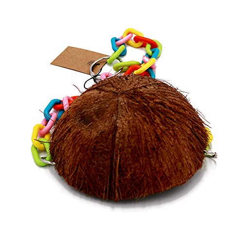 Borange Parrot Toy Bird Chewing Toys Natural Coconut Shell Bite Perch Colorful Cages for Pet Birds Conure Macaw Cockatiel Cockatoo Decorative Accessories