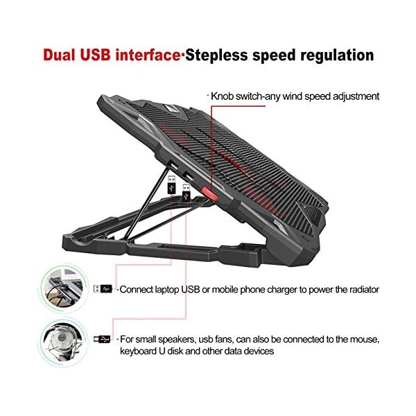 Pccooler-Laptop-Cooling-Pad-Laptop-Cooler-with-5-Quiet-BlueLED-Fans-for-12-173-Inch-Laptop-Dual-USB-20-Ports-Portable-6-Angle-Adjustable-Laptop-Stand-for-Gaming-Laptop Pccooler Laptop Cooling Pad, Laptop Cooler with 5 Quiet Red LED Fans for 12-17.3 Inch Laptop, Dual USB 2.0 Ports…