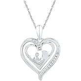 Sterling Silver Womens Round Diamond Mom Mother Child Heart Pendant 1/20 Cttw