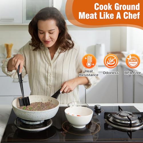 Mince Masher, Ground Beef Meat Chopper with 5-Blade Head, Versatile High-Temp Heat-Resistant Hamburger Meat Masher, Non-Stick Mince Meat Shredder for Ground Turkey/Beef, Nylon Utensil Cookware