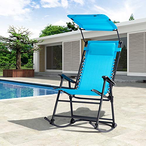 Goplus Folding Zero Gravity Rocking Chair, Portable Wide Recliner for