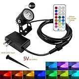 LONOVE RGB Outdoor Landscape 5W LED Spot Light Mini Lawn Lamp with AC85-265V Transformer Power Plug Cord 5V Low Voltage Waterproof Connector for Garden Path Wall Courtyard Lighting