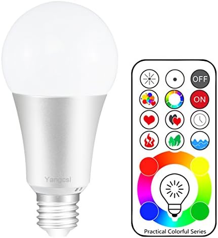 Yangcsl E26 Dimmable Color Changing LED Light Bulbs with Remote Control, Memory &amp; 3-Way, Daylight White &amp; RGB Multi Color, 60 Watt Equivalent