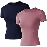Loovoo Women Workout Shirts 1/2/3 Pack Athletic Compression Tee Dry Fit Yoga Gym Basic Tops