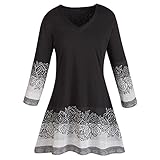 Women's Tunic Top- Black And White Rose Border Long Sleeve Blouse