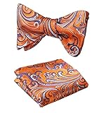 SetSense Men's Floral Jacquard Woven Self Bow Tie Set One Size Orange / Purple