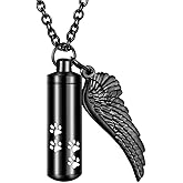 abooxiu Cylinder Cremation Necklace for Pet Ashes With Angel Wing Paw - Urn Necklace for Dog/Cat Memorial Keepsake Jewelry