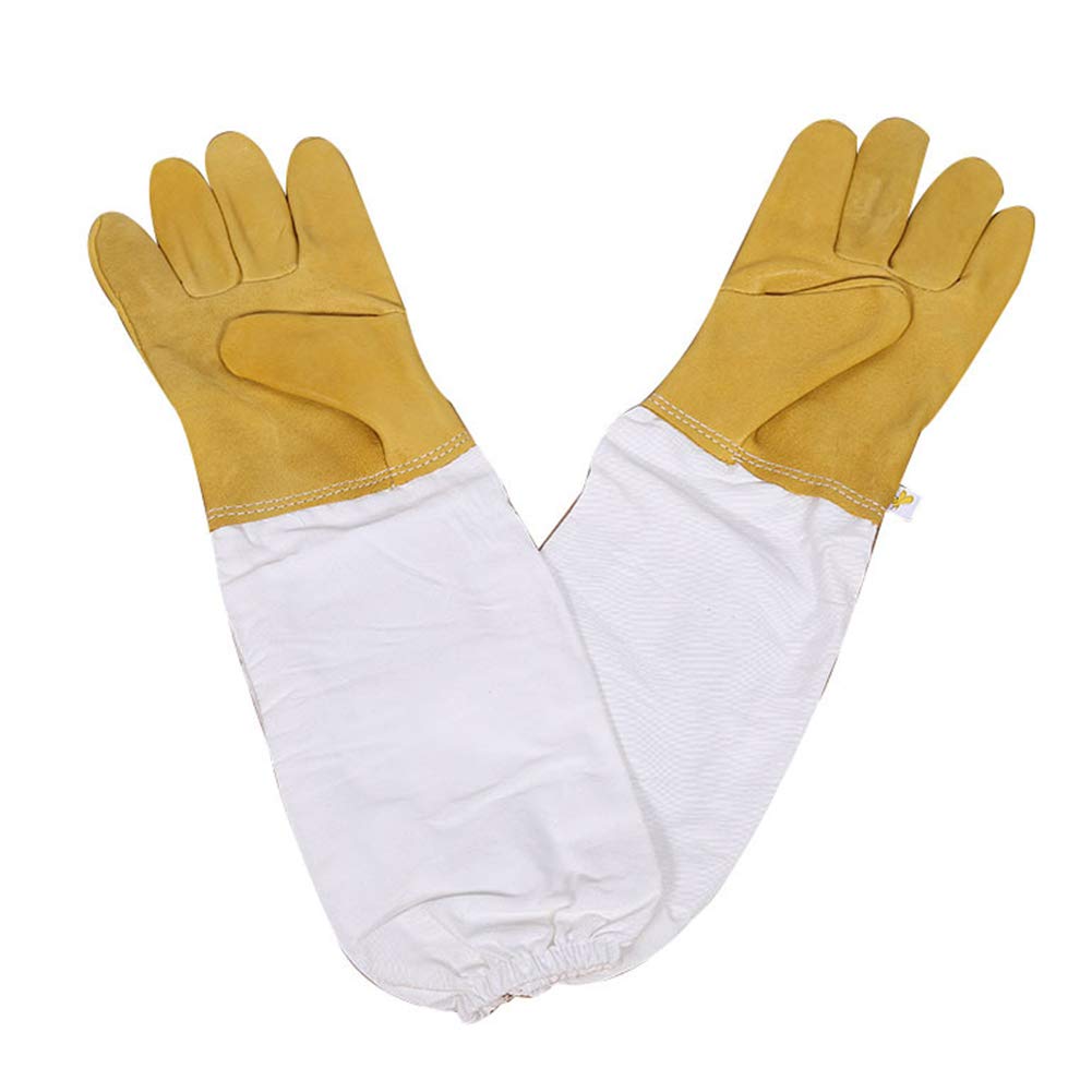 Vientiane Beekeeping Gloves, Sheepskin Protective Gloves Long Sleeves Durable Perfect for The Beginner Beekeeper (Yellow)