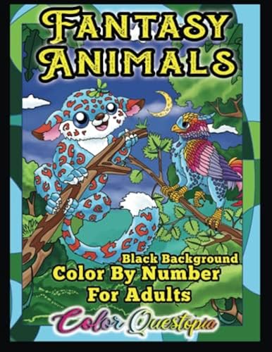 Fantasy Animals Color By Number For Adults Black Background Cute