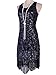 Vijiv Women's 1920s Gastby Sequined Embellished Fringed Paisley Flapper Dress,Glam Pure Black,Large