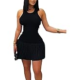 Summer Short Tank Dress Women Stretch Sleeveless Pleated A-line Casual Athletic Sport Dresses for Women