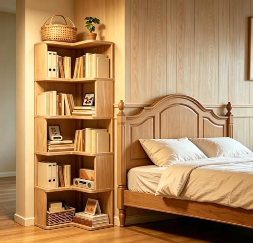 KINTOP Estante Angular para Esquinas, Librero Esquinero de Madera Maciza - Mueble Multinivel para Libros y Adornos, Ideal para Sala, Estudio o Dormitorio(40 * 40 * 161 CM)