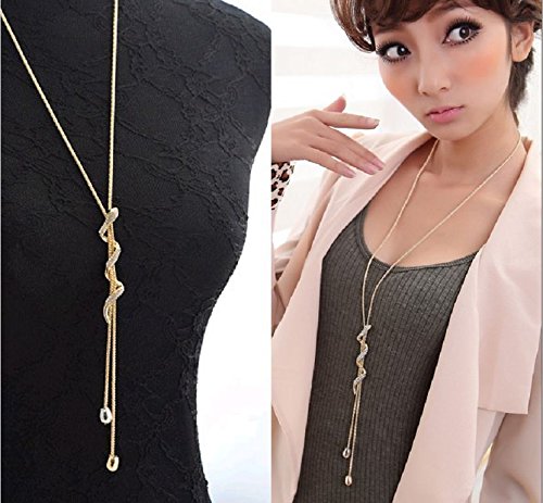 arnonJewelryWomen Jewelry Fashion Crystal Snake Pendant Long Chain Necklace Gold Plated Gift