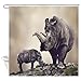 NYMB Africa Safari Animal Decor Rhino Rhinoceros Shower Curtain, Tropical African Wildlife Animals Shower Curtains, Polyester Fabric Bathroom Fantastic Decorations Bath Curtains Hooks Included,69X70in