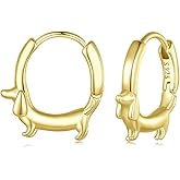 Silver Dachshund Dog Hoop Earrings, S925 Small Cute Animal Design, Fashion Jewelry for Women