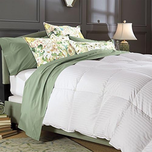 1200 Thread Count Striped White Goose Down Comforter 100 Percent Egyptian Cotton 1200 TC 750FP 50Oz - Stripe White (Queen)