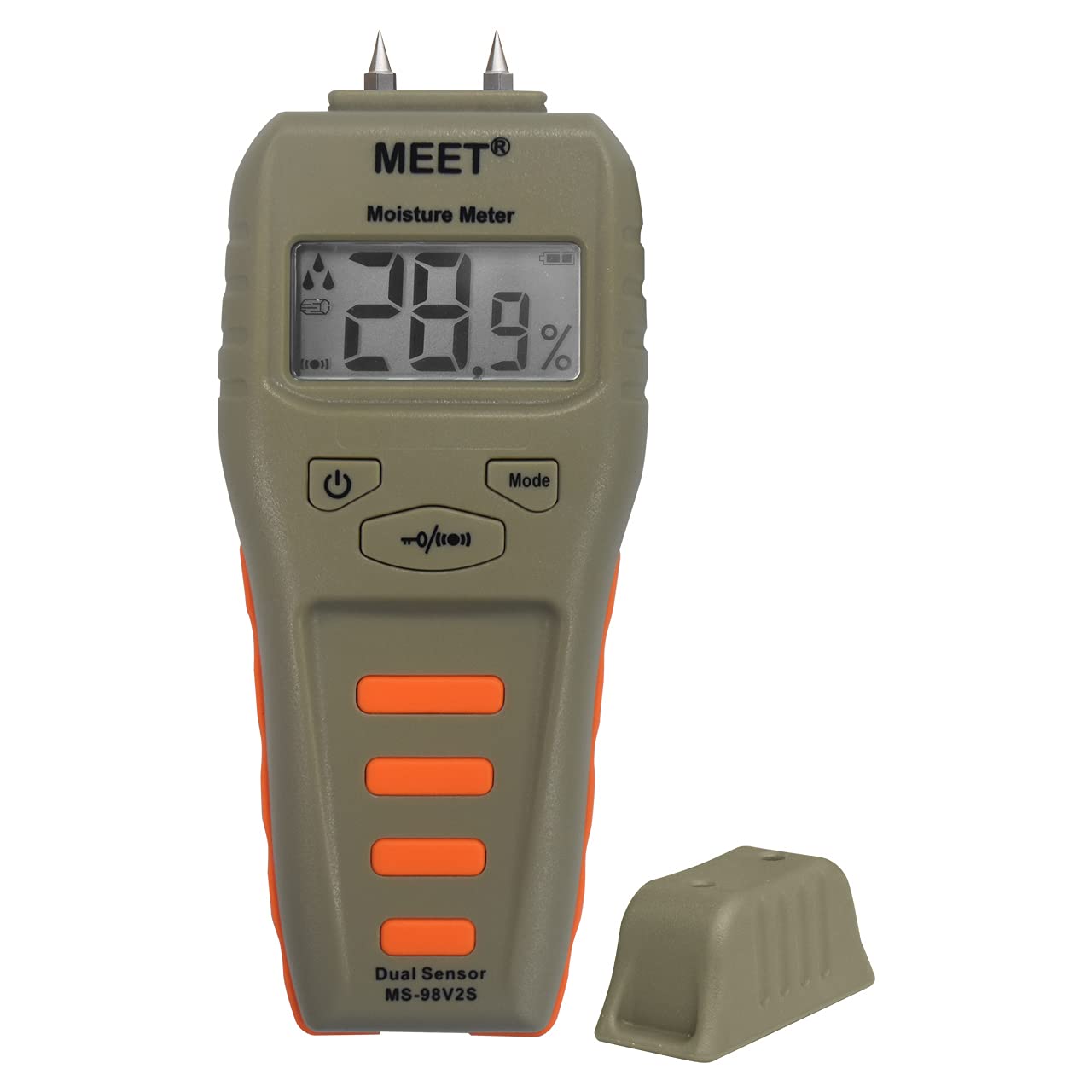 MEET MS-98V2S Pin & Pinless (Penetrate) Moisture Meter for Wood & Building Materials Pinless Measure up to 25mm / 1inch Depth Self-Calibration for Pin Type Wood Mode Large LCD Display