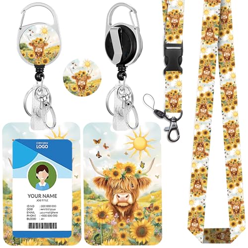 IBOVODI Highland Cow Sunflower Lanyards