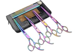 LILYS PET Professional PET DOG Grooming Coated Titanium scissors suit Cutting&Curved&Thinning shears (7.5 inches, Rainbow)…