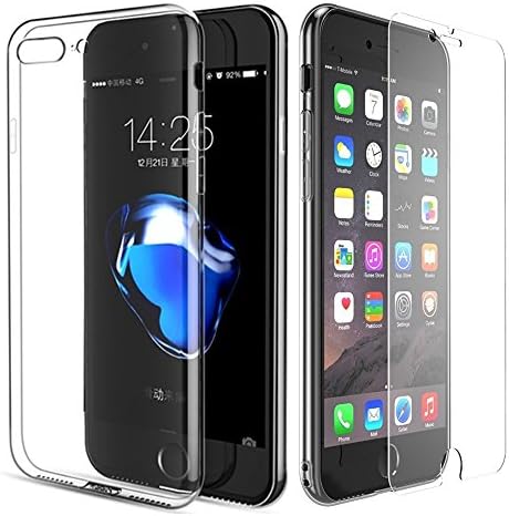 iPhone 7 plus Case and Screen Protector,Transparent Ultra Clear Soft Silicone Anti-Finger Prints Case for Apple iPhone 7plus, and Screen Protector Tempered Glass [9H Hardness] (for iphone 7 plus)