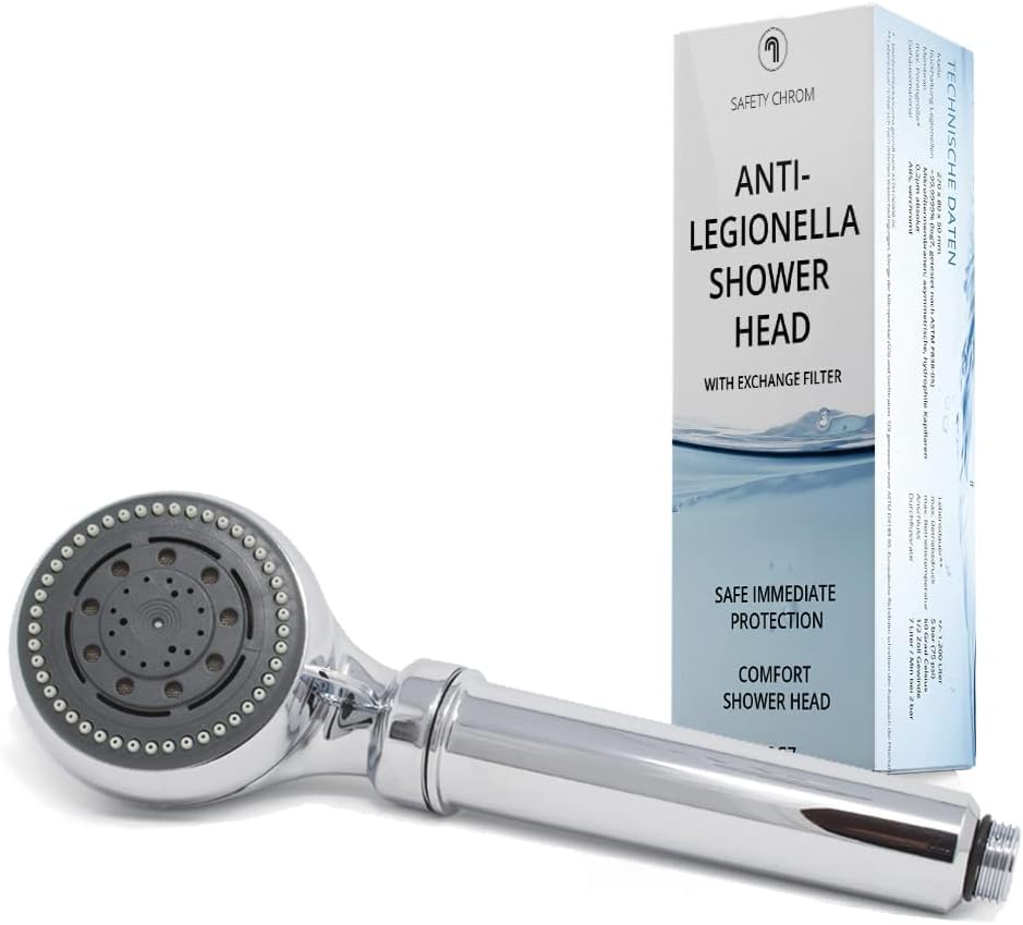 sanquell Anti Legionella Shower Head, 5 Settings, Chrome, 1/2 inch Connection, Medical Technology Filter, Certified, Protects Against Legionella, E.Coli, Pseudomonas