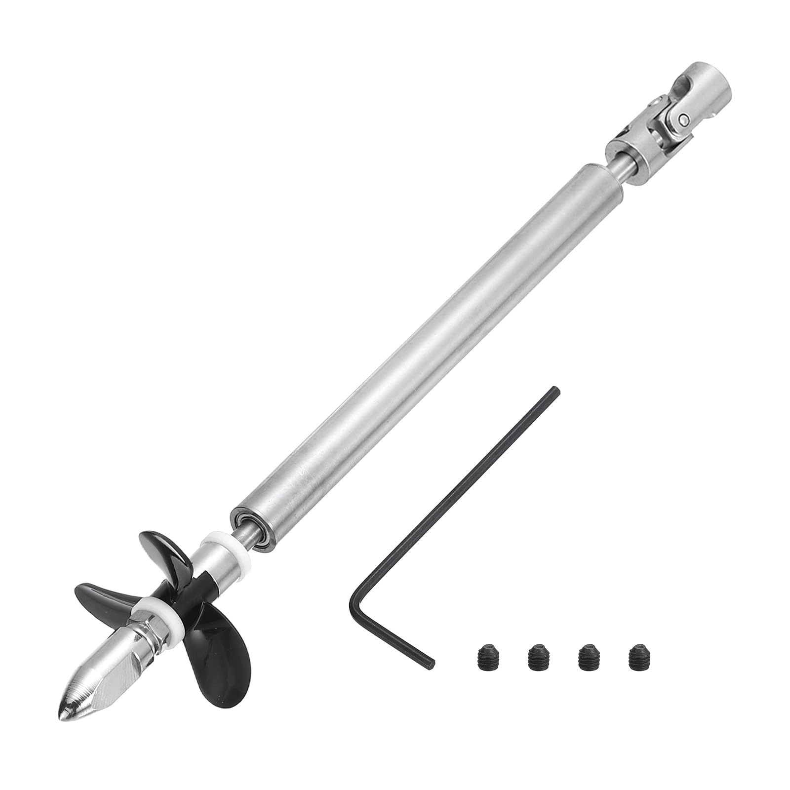 sourcing map Drive Shaft W Propeller and Universal Joint for RC Boat Coupler Assemble Kit, L130mm Shaft, L80mm Sleeve, D36mm Three Propeller, Fit for 3 mm Motor Shaft