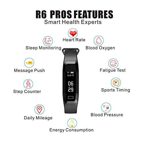 Smart Watch Fitness Tracker READ R6.PRO Heart Rate Monitor Blood Pressure Bracelet Pedometer Activity Tracker Sleep Monitoring Call SMS SNS Remind Watch for Android IOS Valentine's Day Gift (black)
