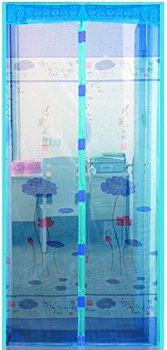 Lotus Printed Magnetic Anti Mosquito Bug Door Curtain (31.49"*78.74"(80*200cm), sky blue)