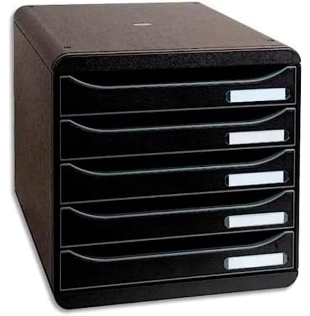 Exacompta - Ref 309714D - BIG-BOX PLUS ECOBlack Desktop Drawer Set - 5 x 43mm Drawers, Suitable for A4+ Documents, 347 x 278 x 271mm, 100% Recycled Plastic - Black — image 1